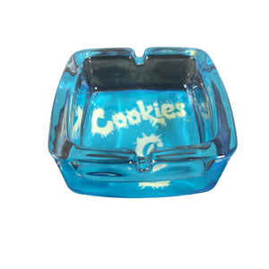 Fashion Cookies Thick Square Glass Ashtray White Letters White C Blue 6ct