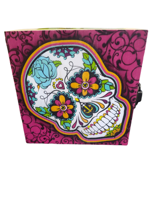SmokeZilla Wood Storage Box Skull w/Heart Rainbow Design
