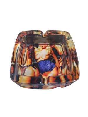 Fashion Woman in Sexy Lingerie Boobs & Butt Square Glass Ashtray