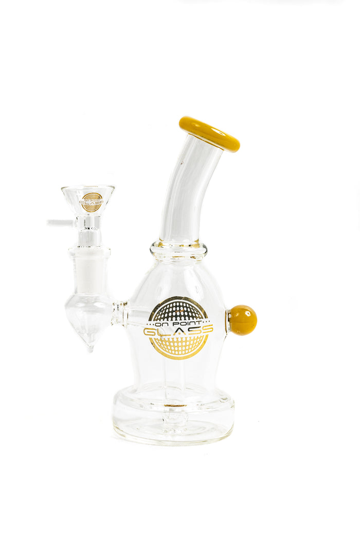 ON POINT GLASS - BENT NECK MINI WATER PIPE / RIG - WITH 14M BOWL - YELLOW | 6 INCH