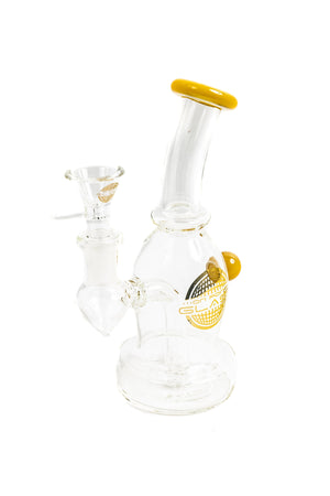 ON POINT GLASS - BENT NECK MINI WATER PIPE / RIG - WITH 14M BOWL - YELLOW | 6 INCH