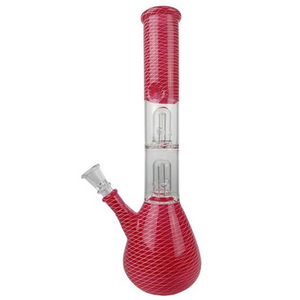 DOUBLE PERC RED COLORED BEAKER WATER PIPE | 12 INCH